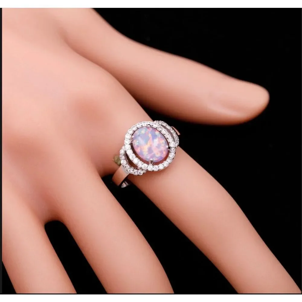 Purple Fire Opal Halo Ring